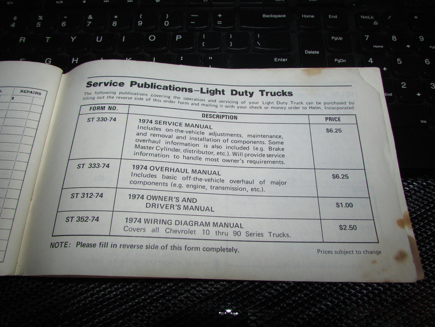 Chevrolet Light Duty Truck Gasoline (1974) Owners Manual
