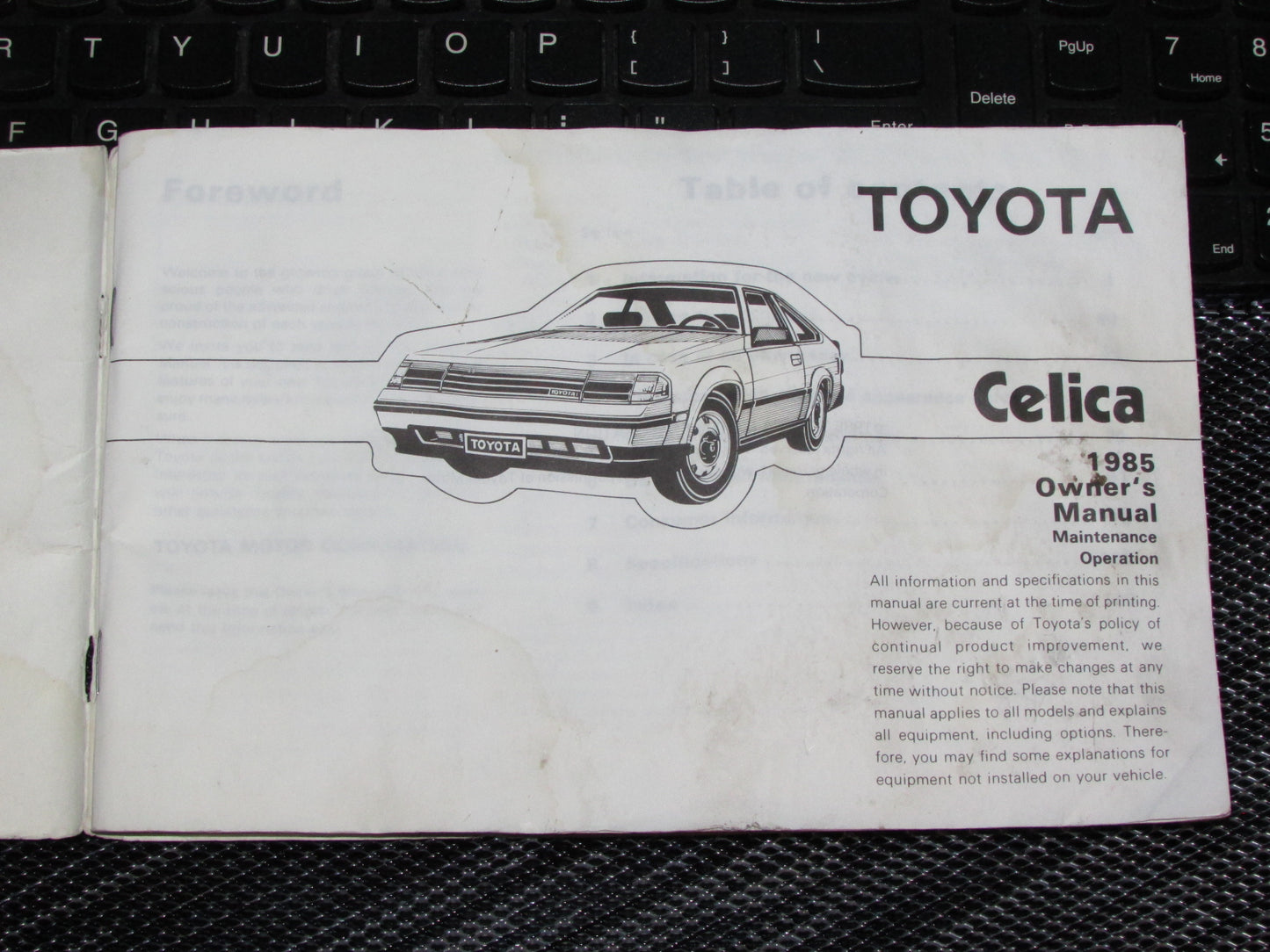 Toyota Celica (1985) Owners Manual