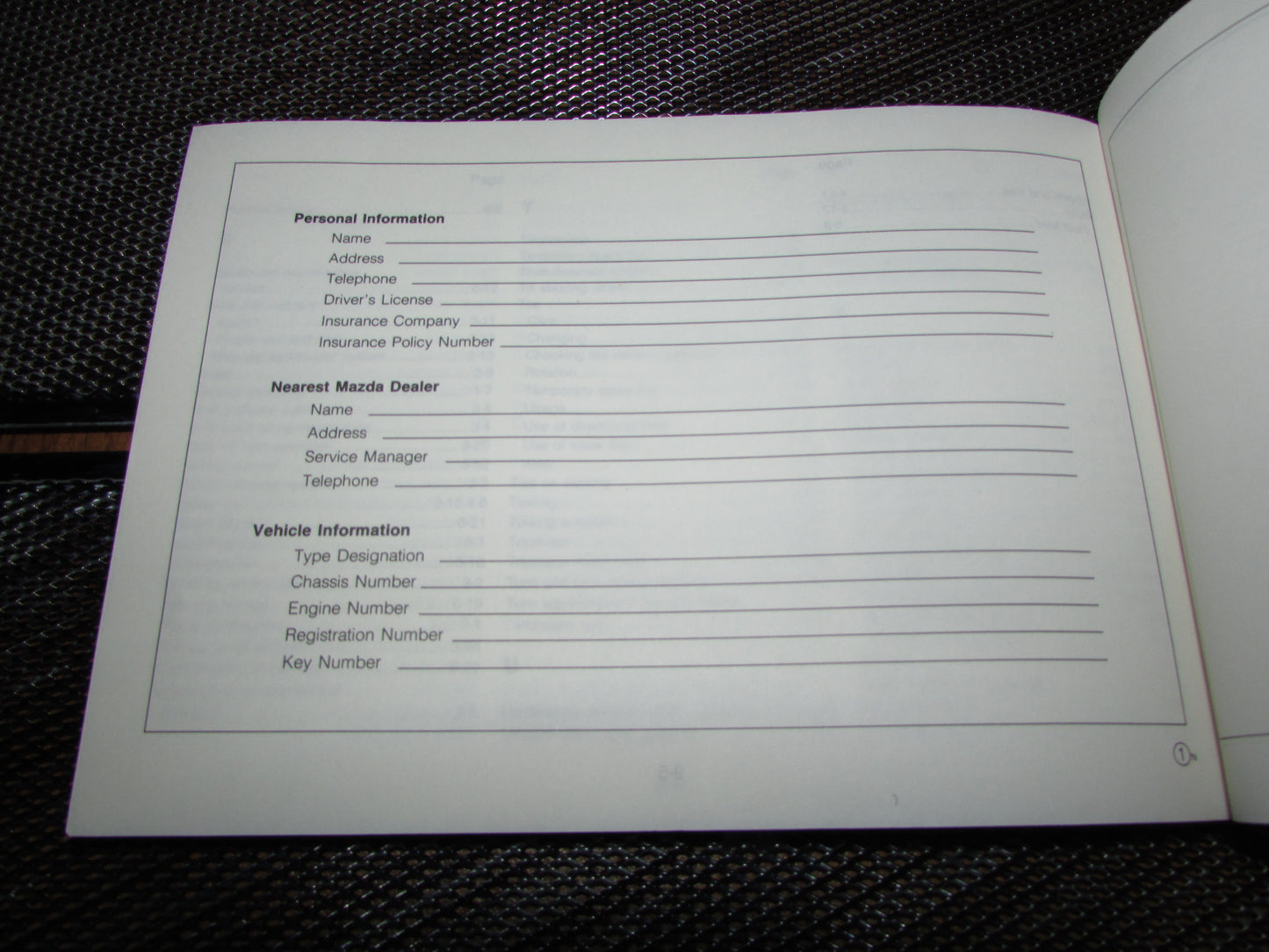 Mazda RX7 (1987) Owners Manual