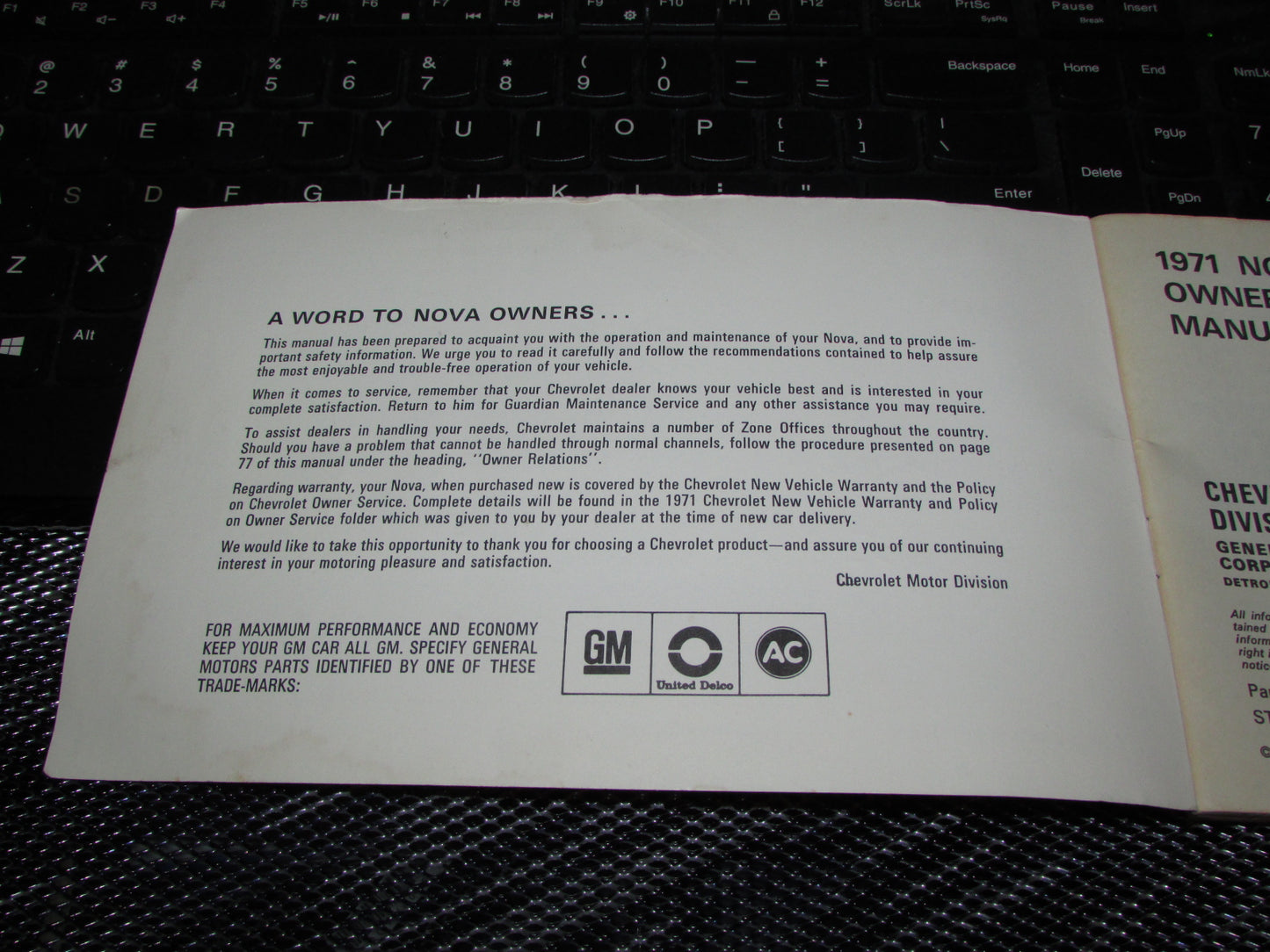 Chevrolet Nova (1971) Owners Manual