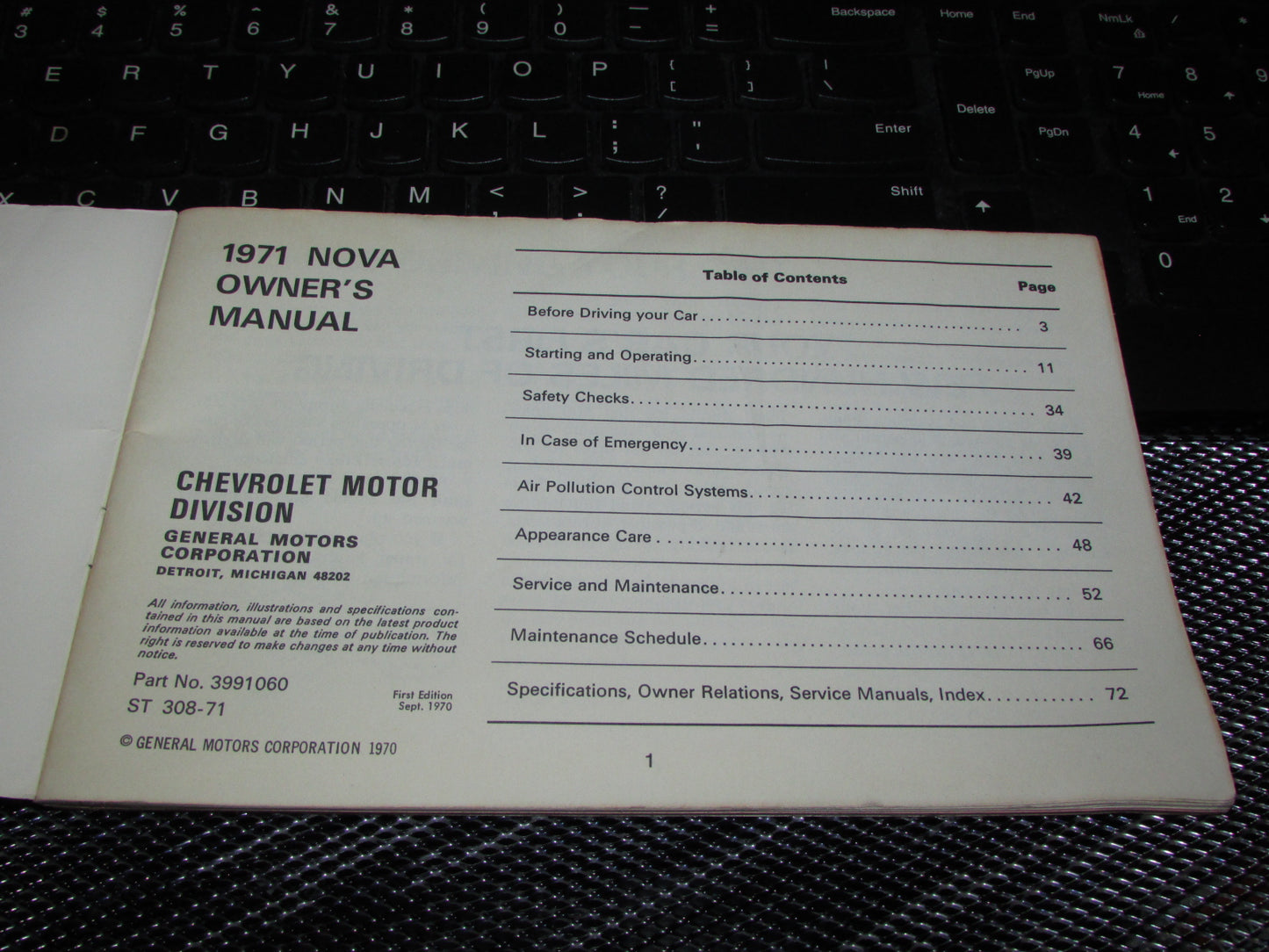 Chevrolet Nova (1971) Owners Manual