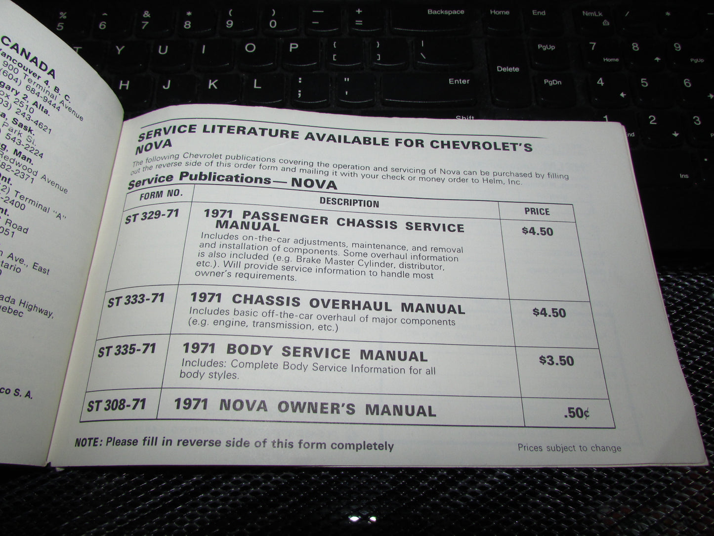 Chevrolet Nova (1971) Owners Manual