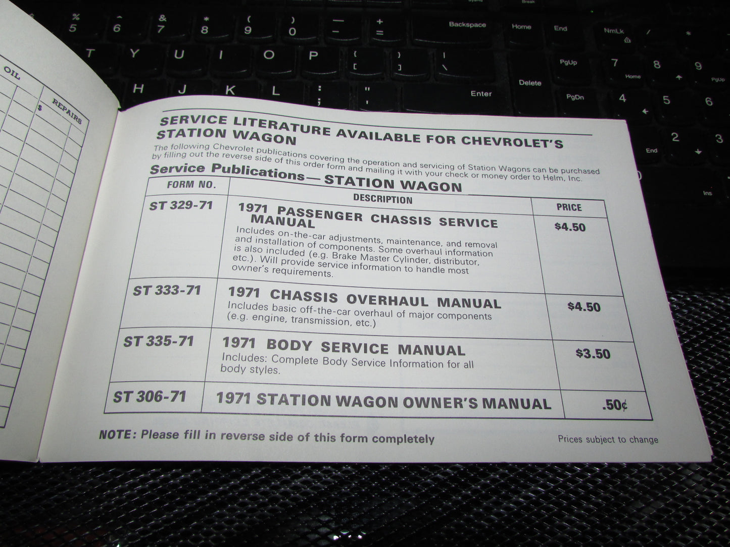 Chevrolet Station Wagon (1971) Owners Manual