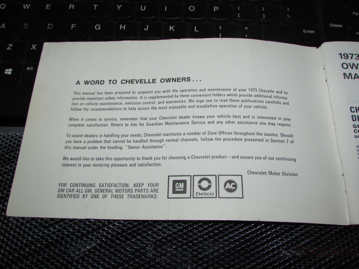 Chevrolet Chevelle (1973) Owners Manual