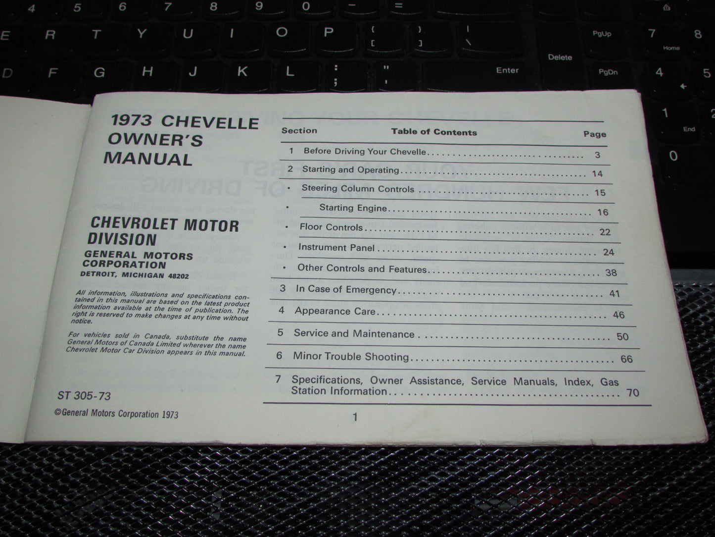 Chevrolet Chevelle (1973) Owners Manual