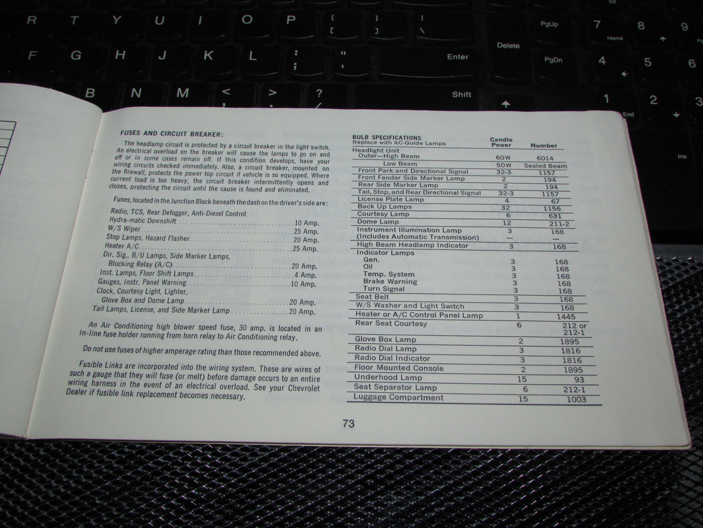 Chevrolet Chevelle (1973) Owners Manual