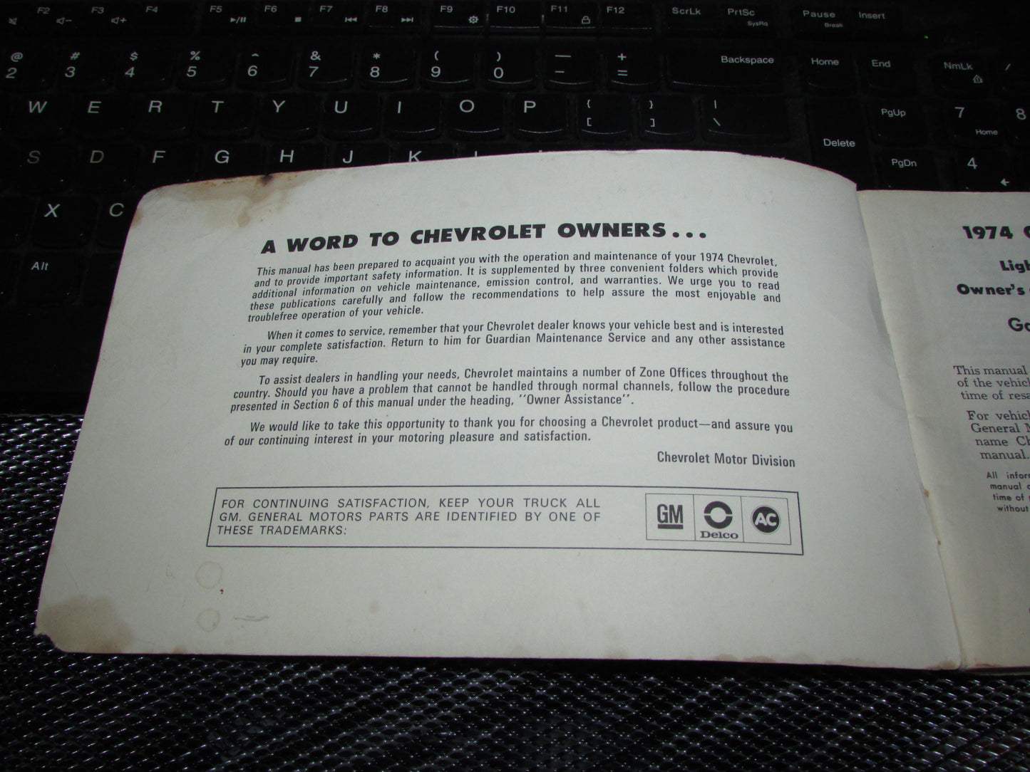 Chevrolet Light Duty Truck Gasoline (1974) Owners Manual