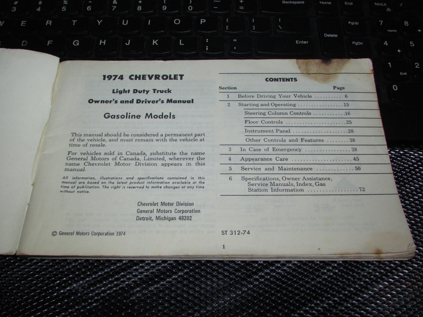 Chevrolet Light Duty Truck Gasoline (1974) Owners Manual