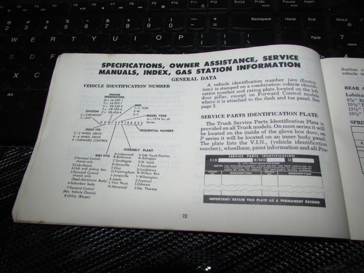 Chevrolet Light Duty Truck Gasoline (1974) Owners Manual