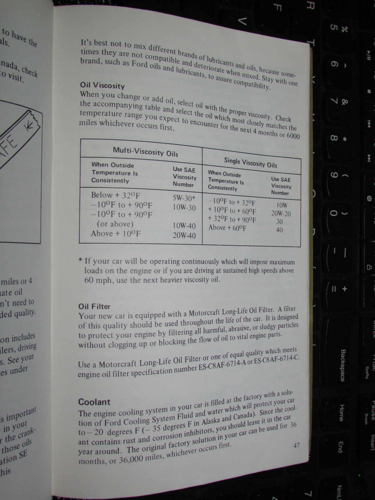 Ford Mustang II (1974) Owners Manual