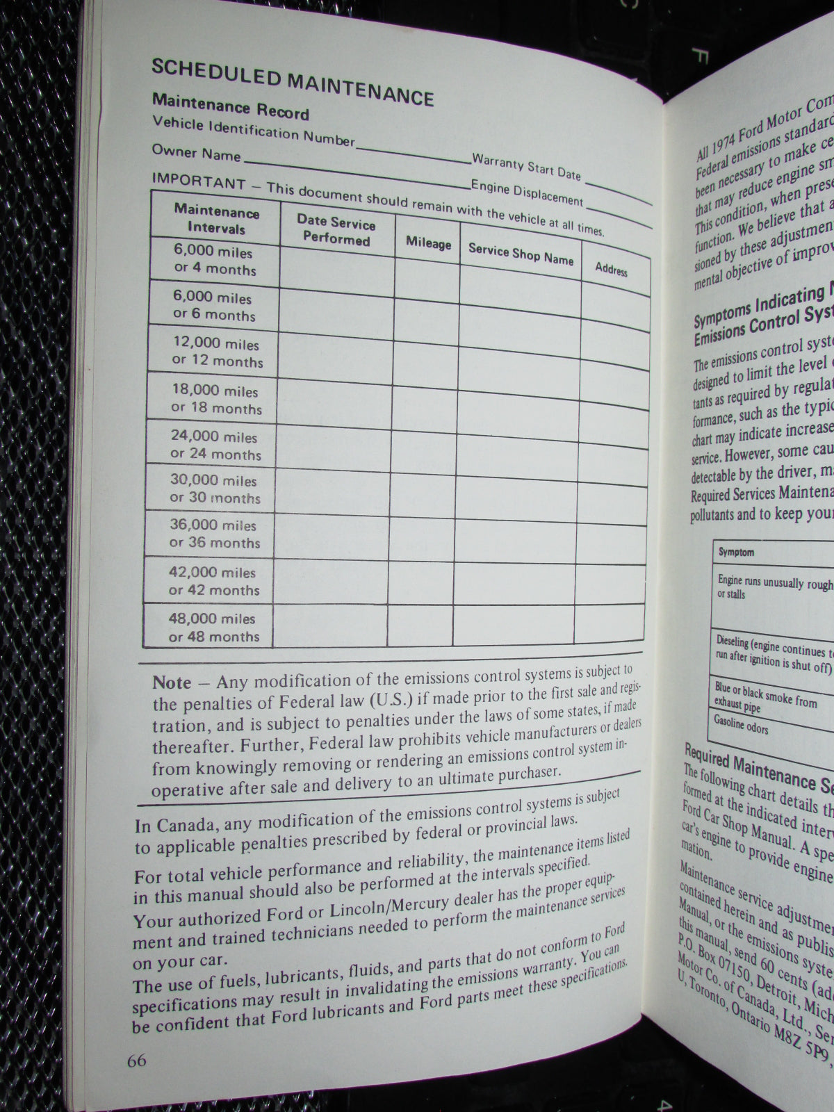 Ford Mustang II (1974) Owners Manual