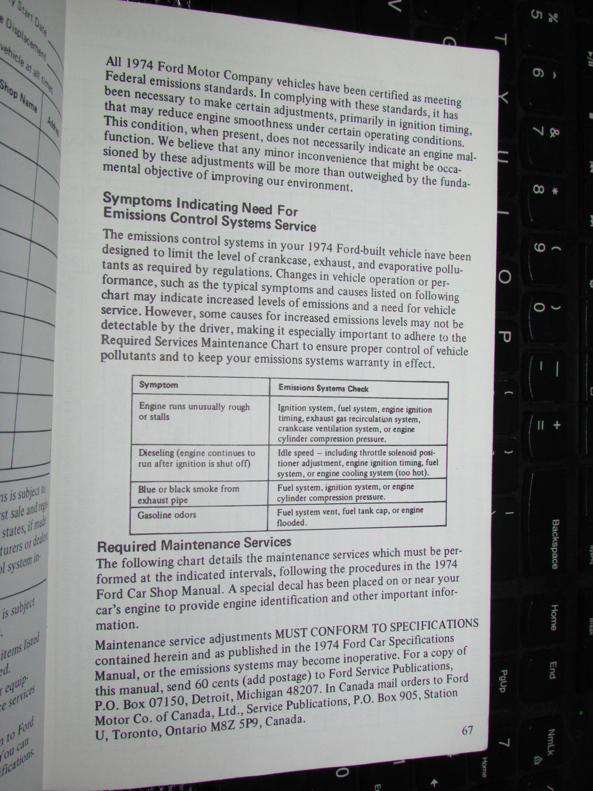 Ford Mustang II (1974) Owners Manual