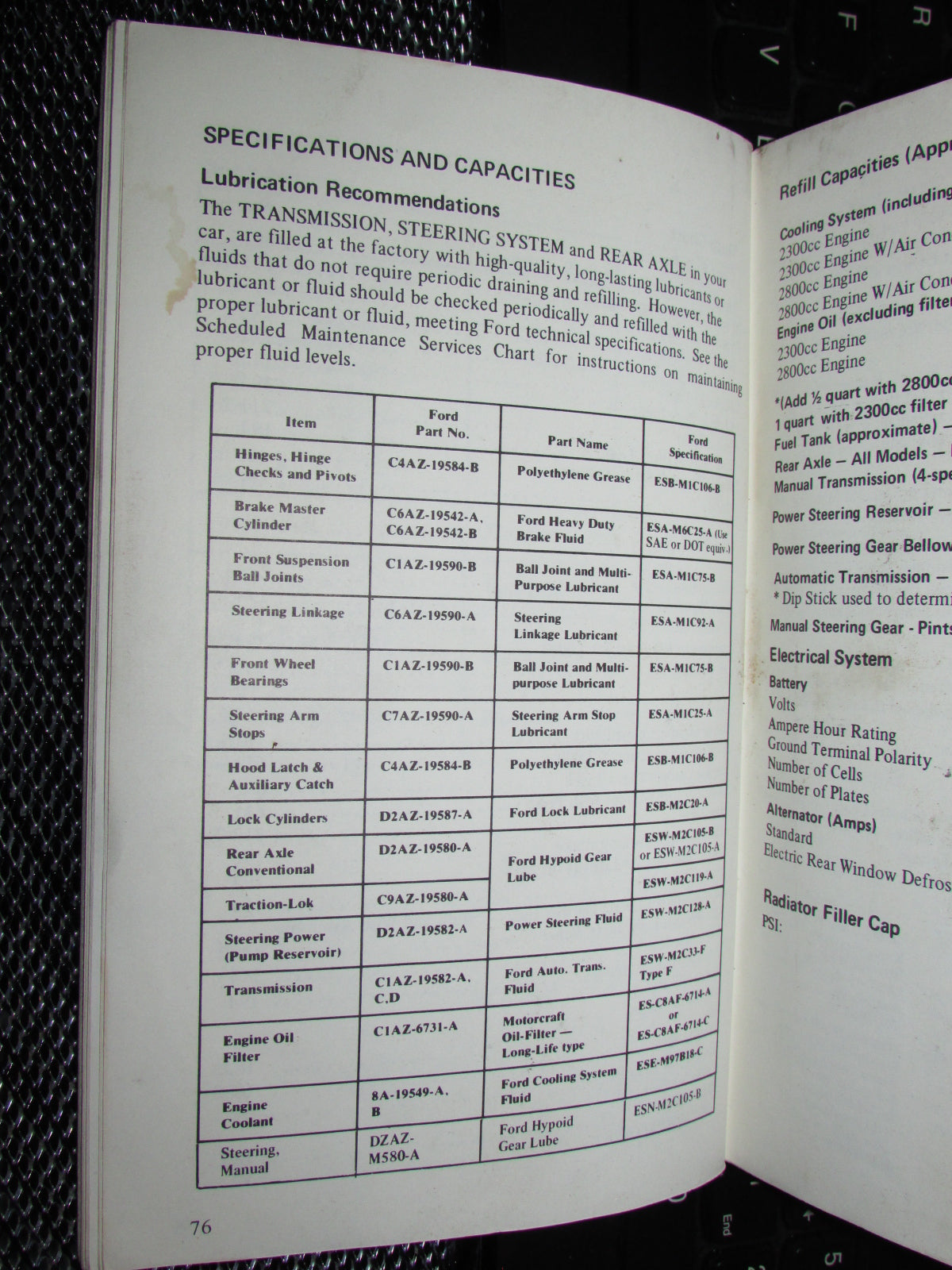 Ford Mustang II (1974) Owners Manual