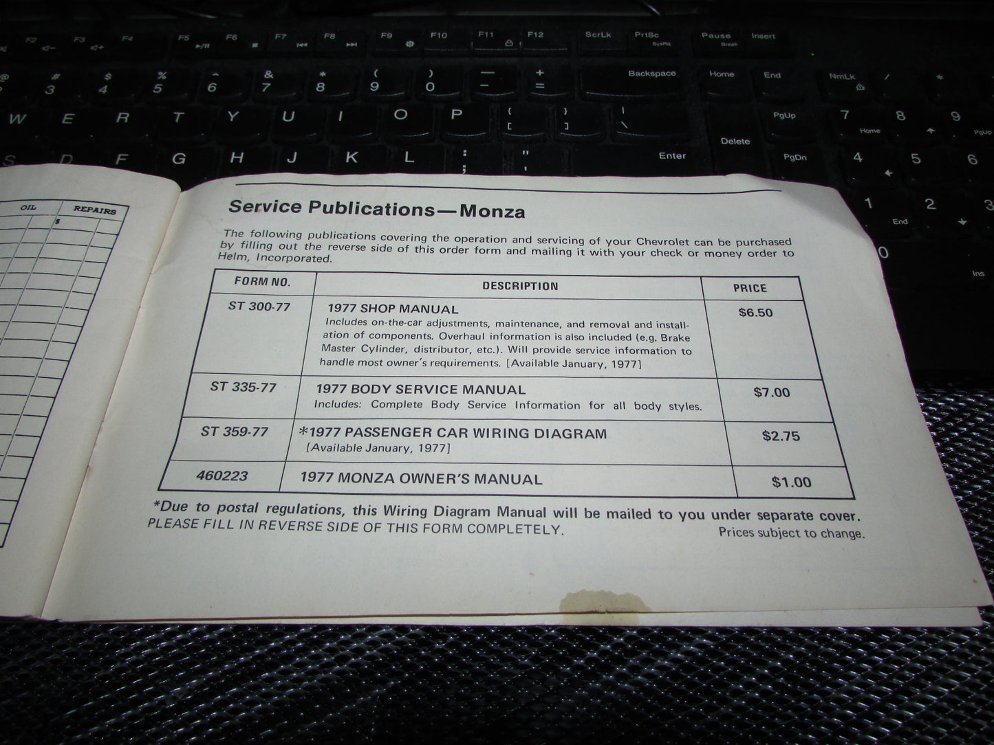 Chevrolet Monza (1977) Owners Manual