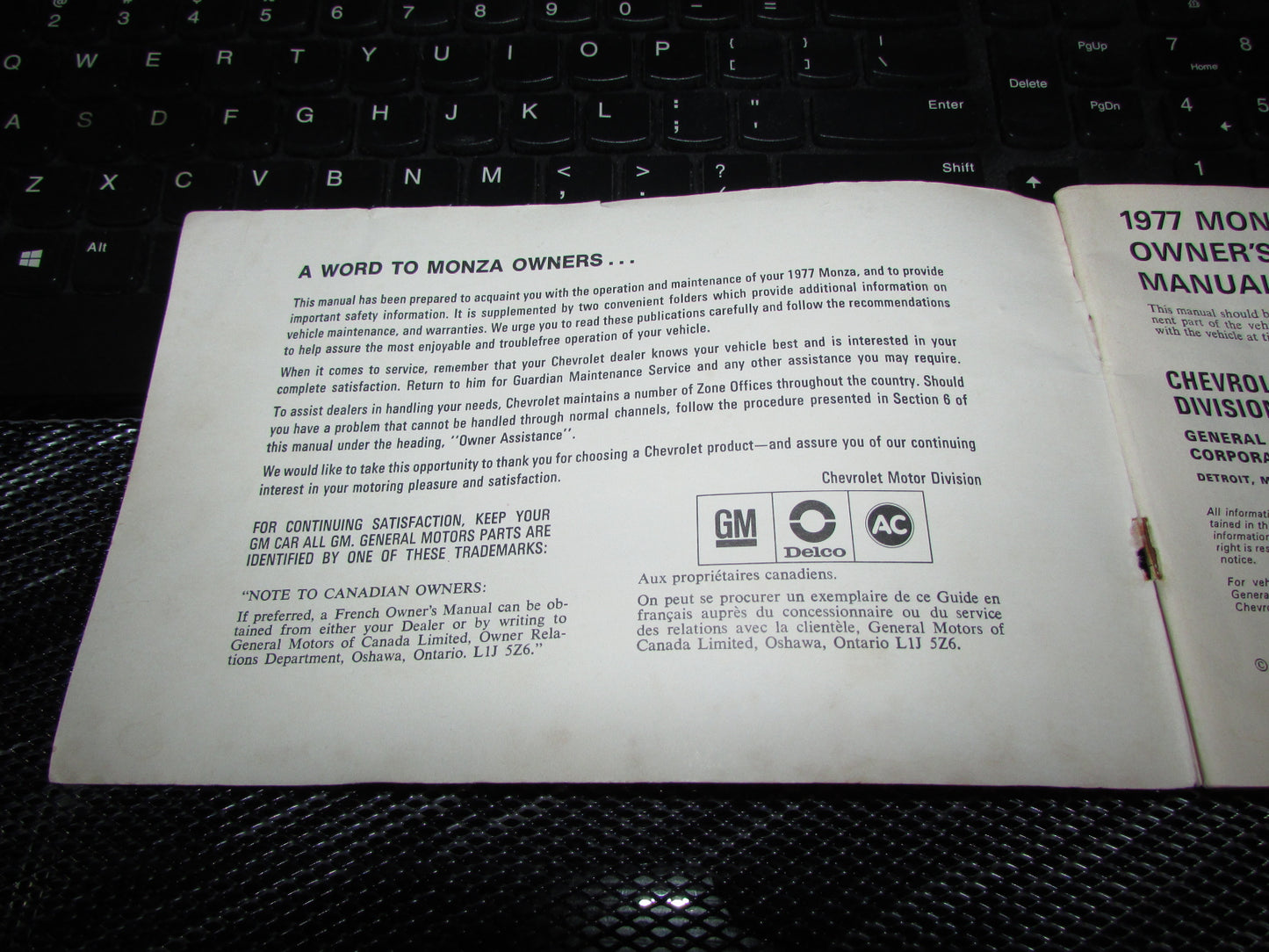 Chevrolet Monza (1977) Owners Manual
