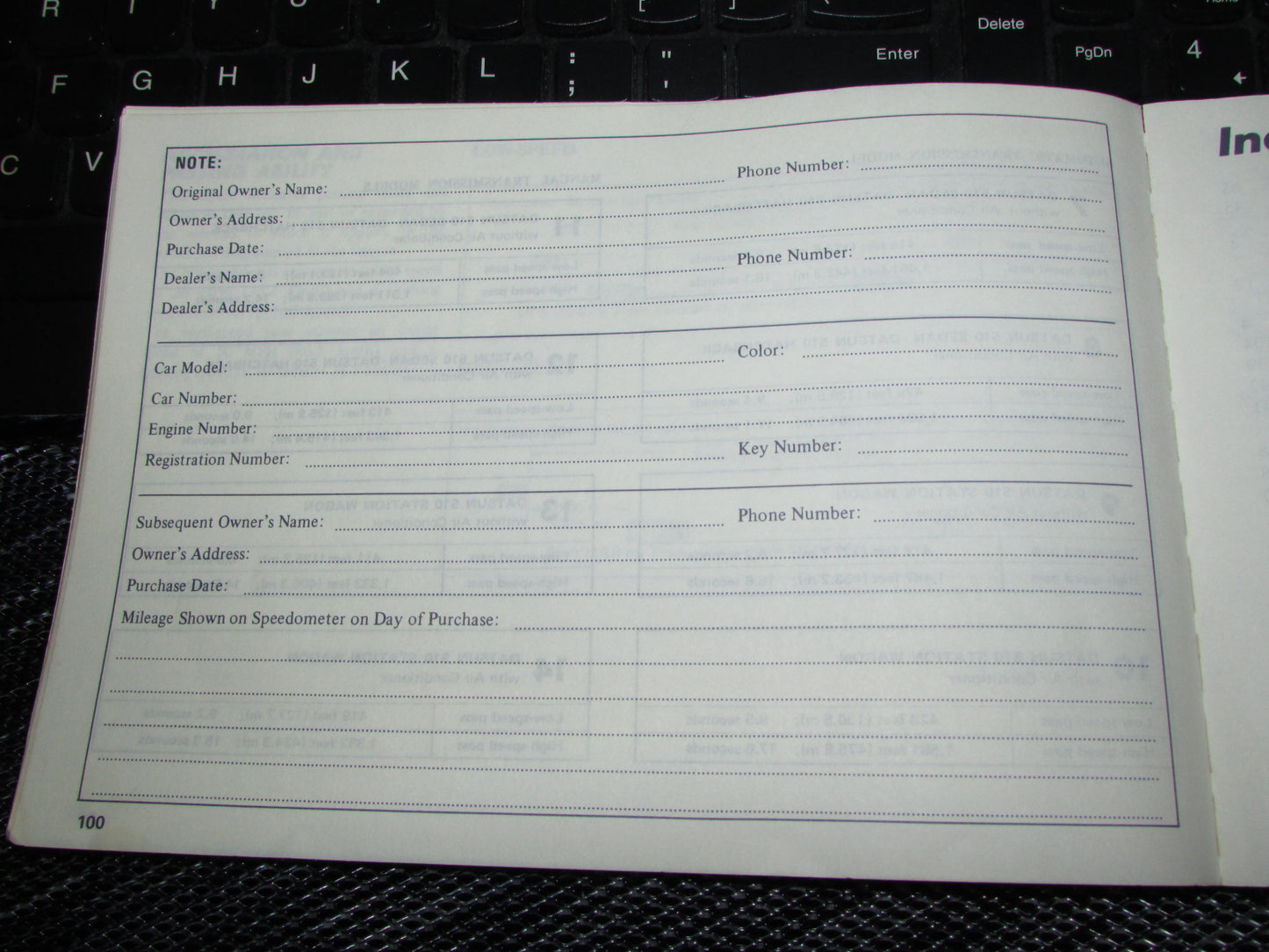 Datsun 510 (1978) Owners Manual