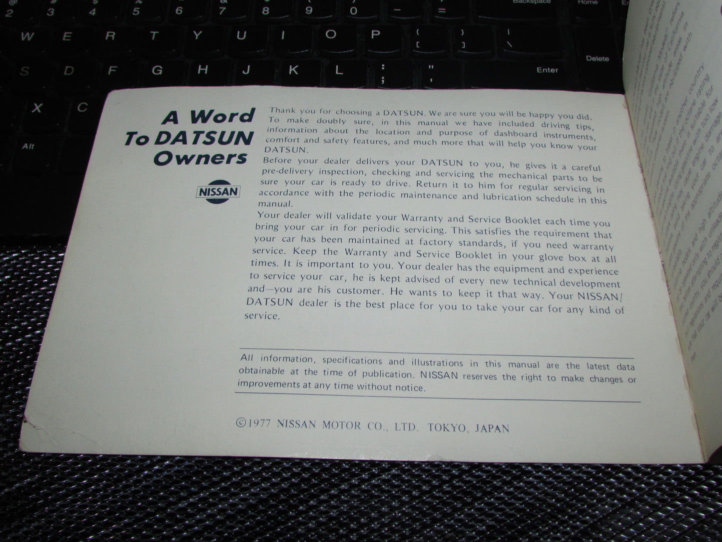 Datsun 510 (1978) Owners Manual