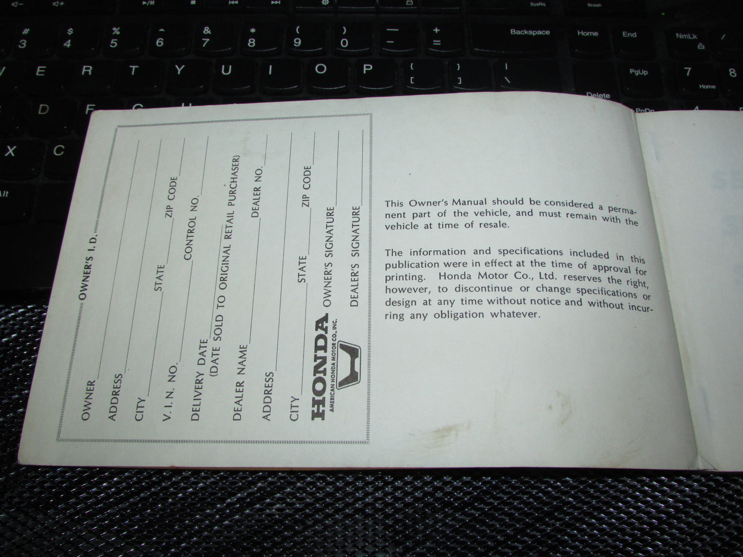 Honda Accord Hatchback (1979) Owners Manual