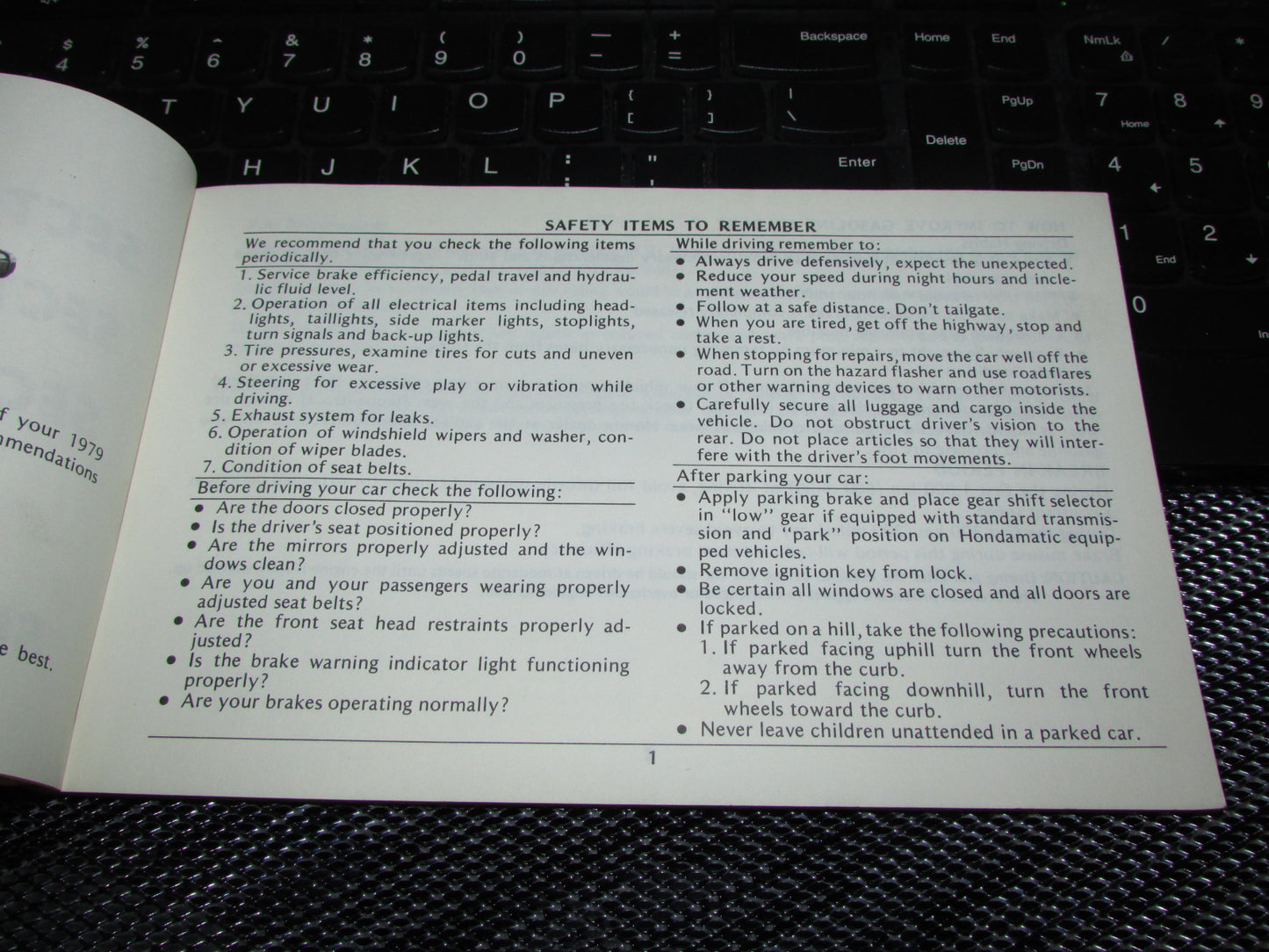 Honda Accord Hatchback (1979) Owners Manual