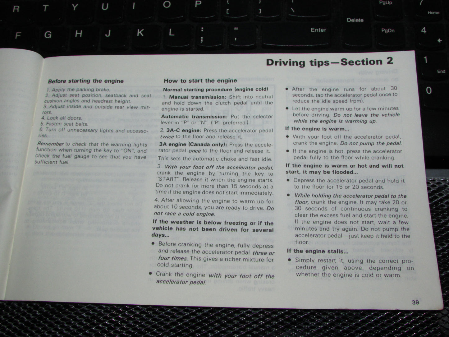 Toyota Tercel (1983) Owners Manual