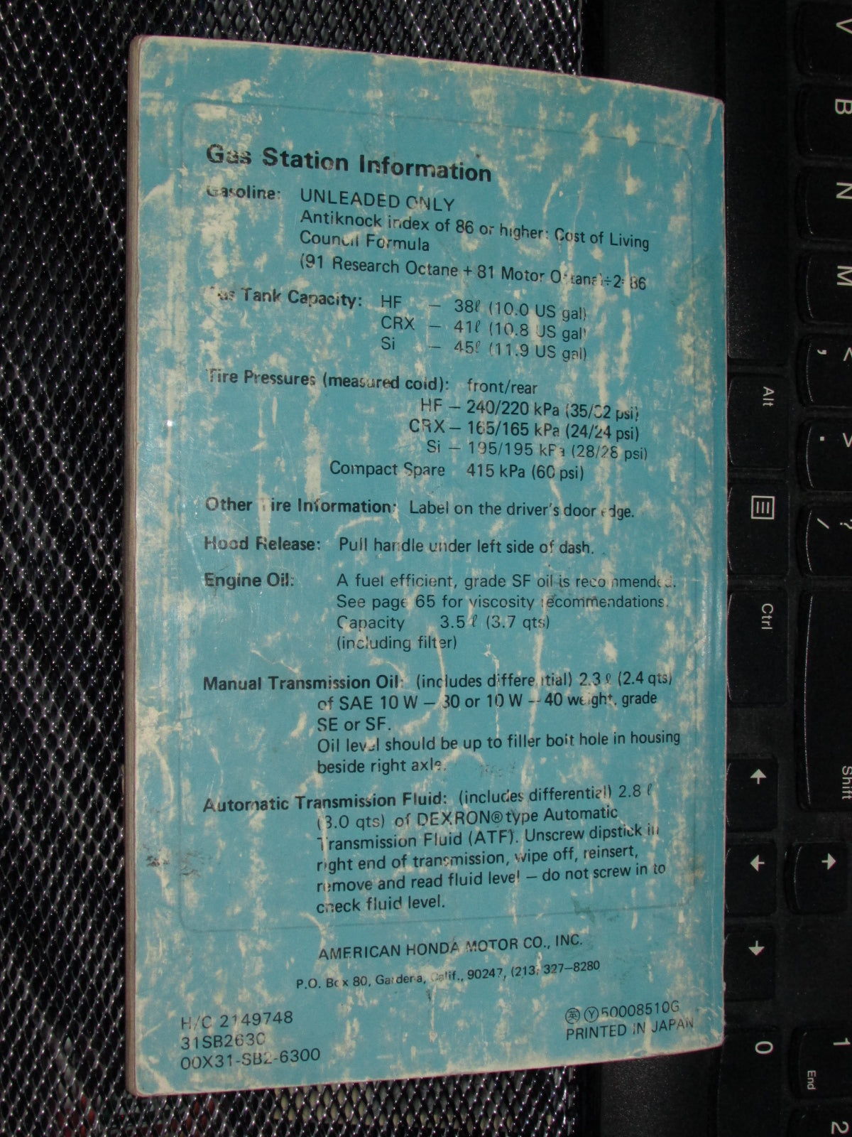 Honda Civic (1986) Owners Manual
