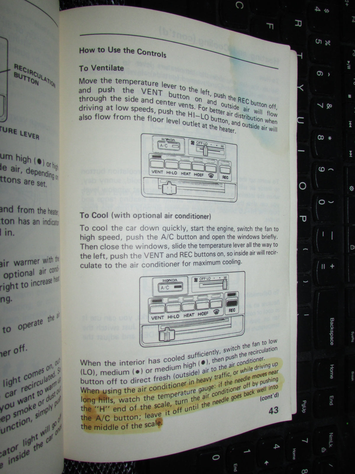 Honda Civic (1986) Owners Manual