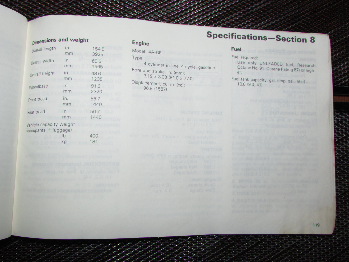 Toyota MR2 (1986) Owners Manual