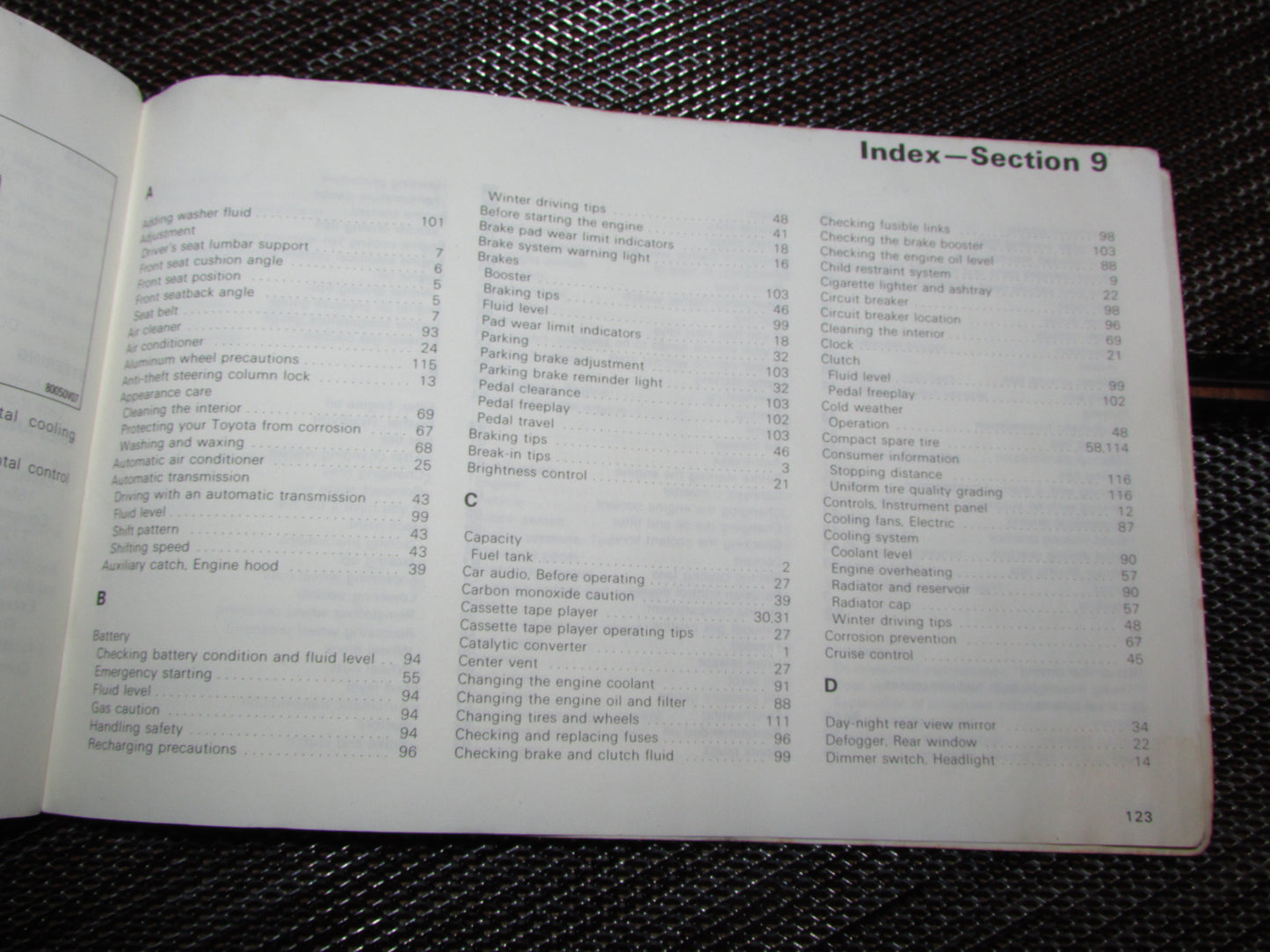 Toyota MR2 (1986) Owners Manual