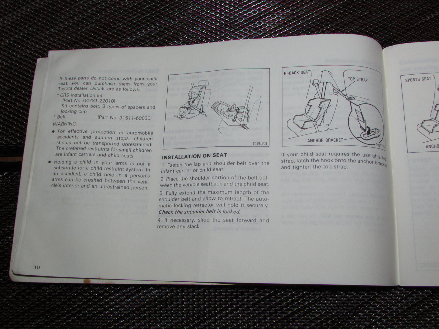 Toyota MR2 (1986) Owners Manual