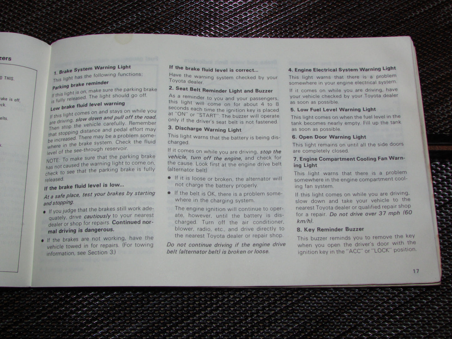 Toyota MR2 (1986) Owners Manual