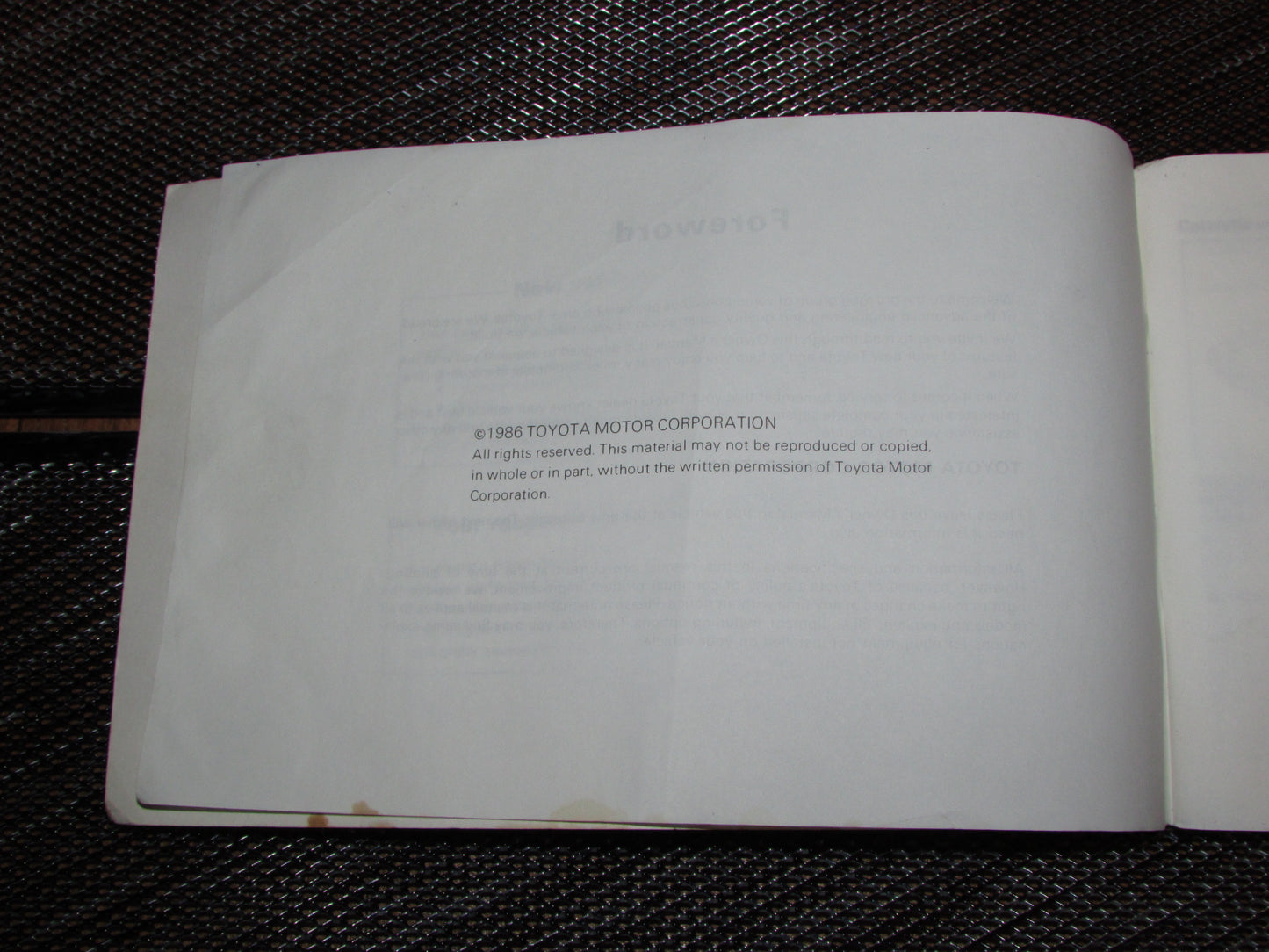 Toyota MR2 (1986) Owners Manual