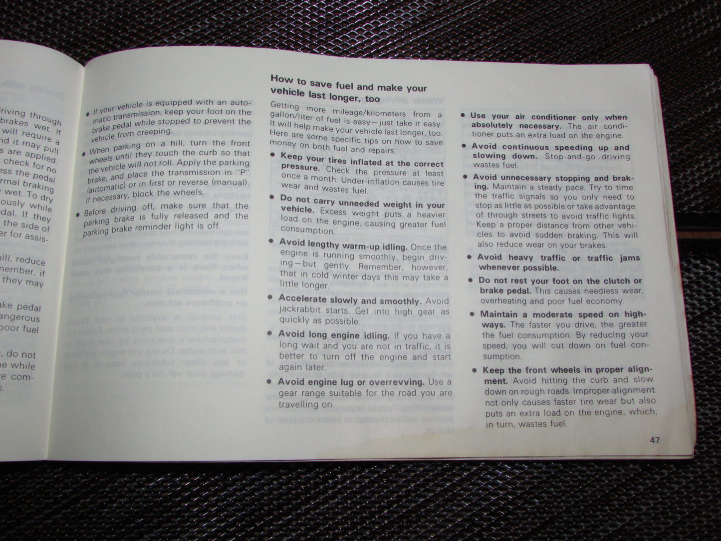 Toyota MR2 (1986) Owners Manual