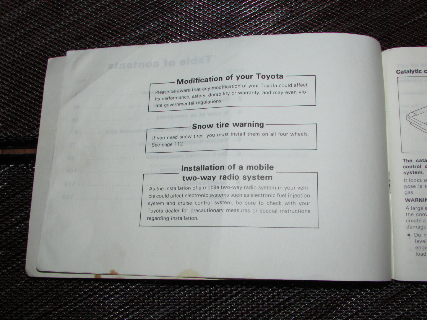 Toyota MR2 (1986) Owners Manual