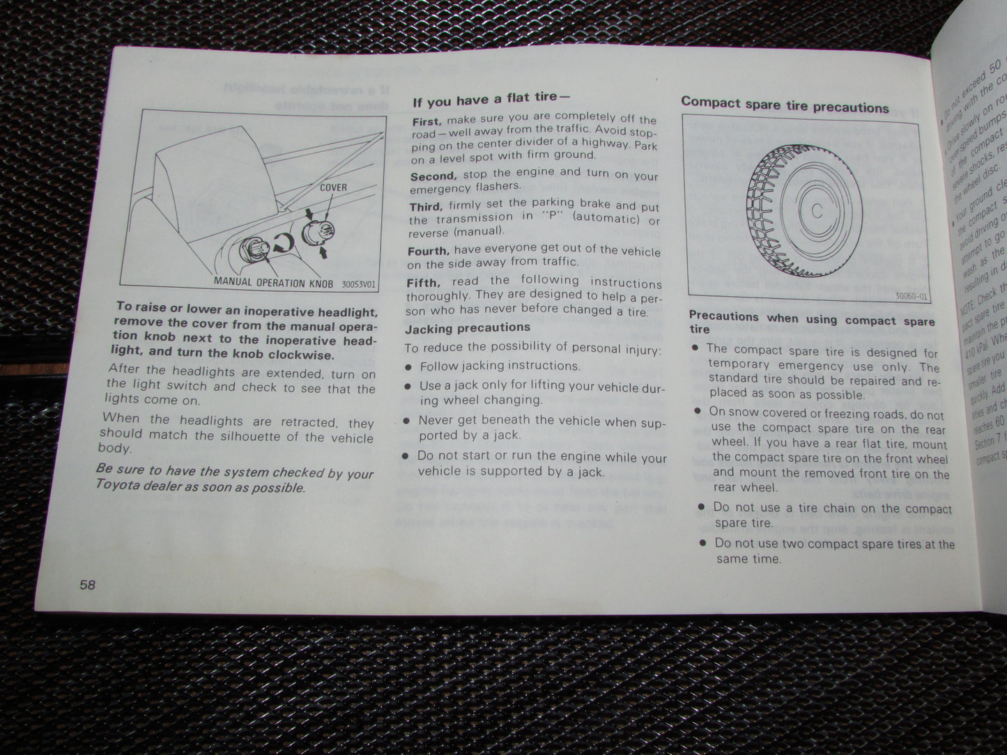 Toyota MR2 (1986) Owners Manual