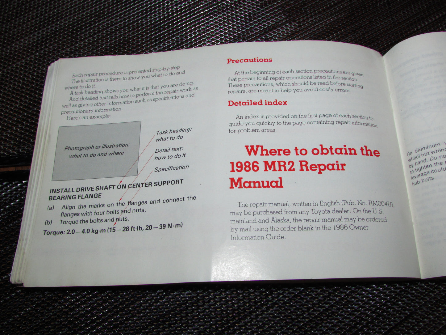 Toyota MR2 (1986) Owners Manual