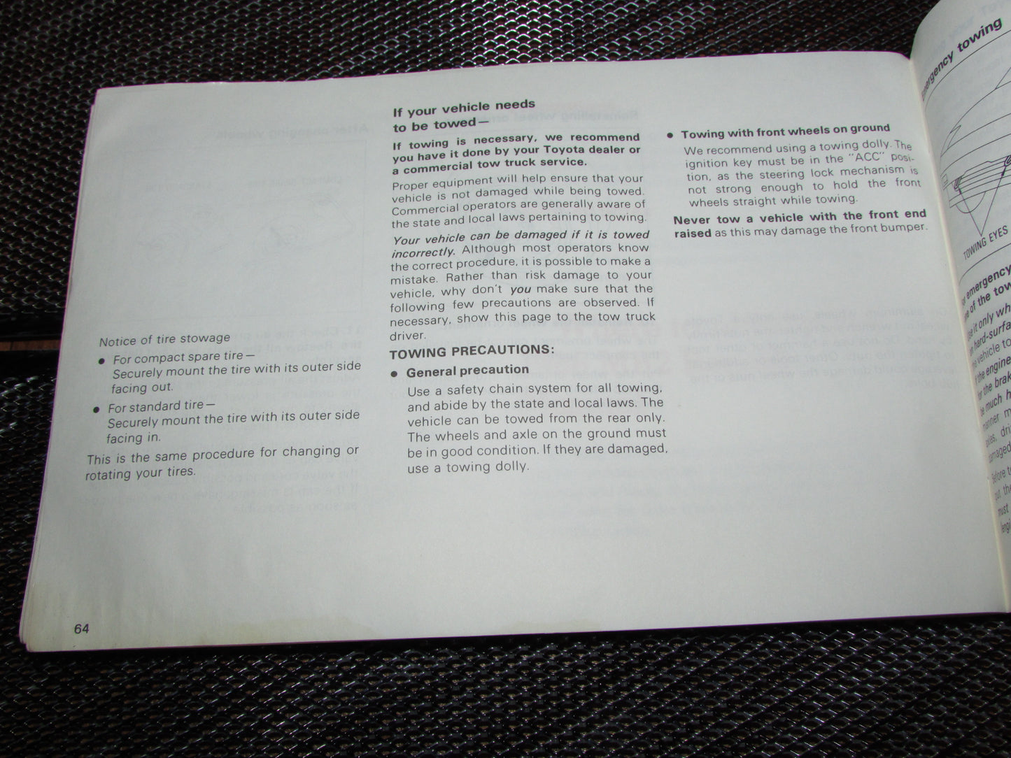 Toyota MR2 (1986) Owners Manual