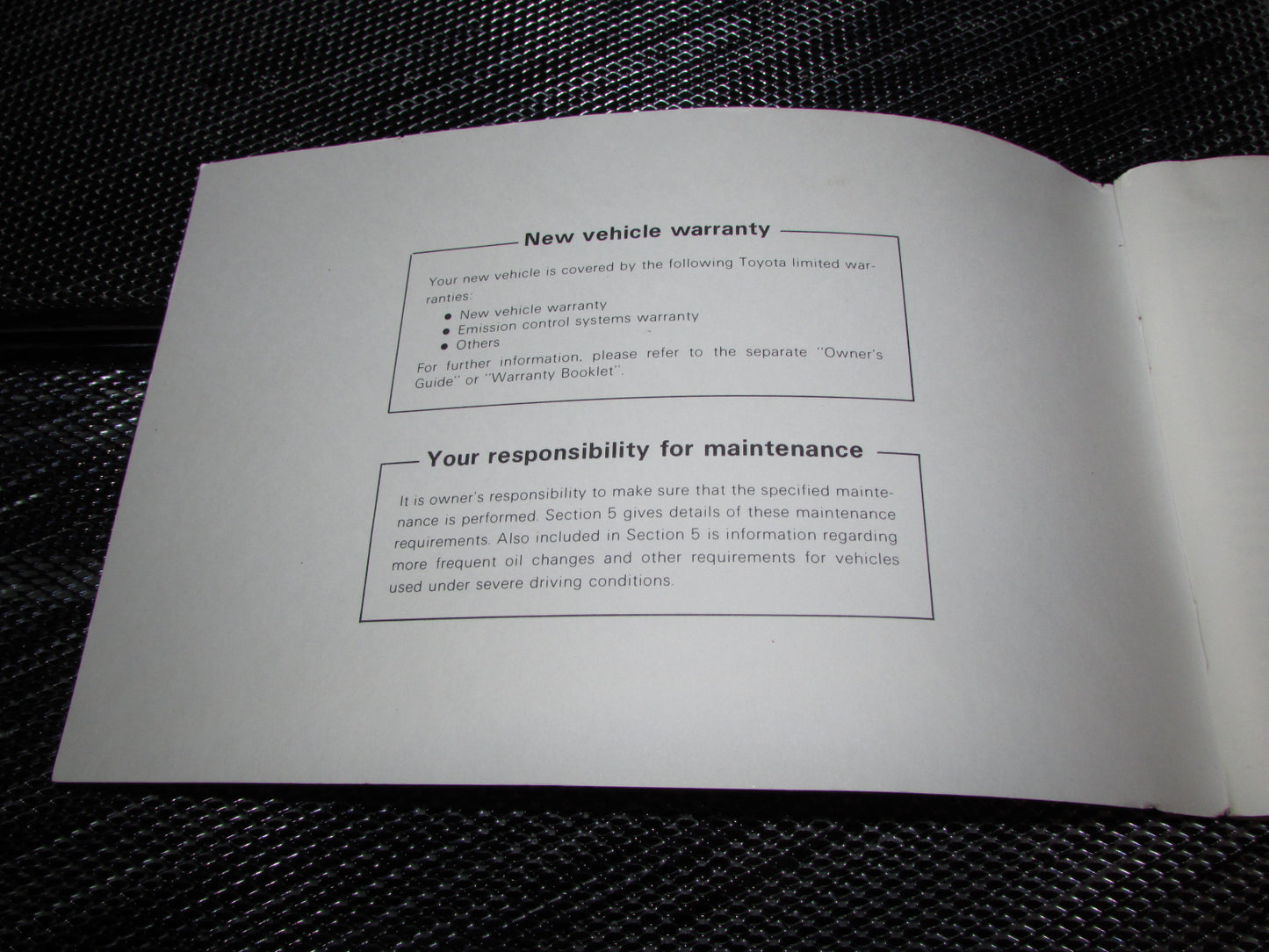 Toyota Camry (1987) Owners Manual