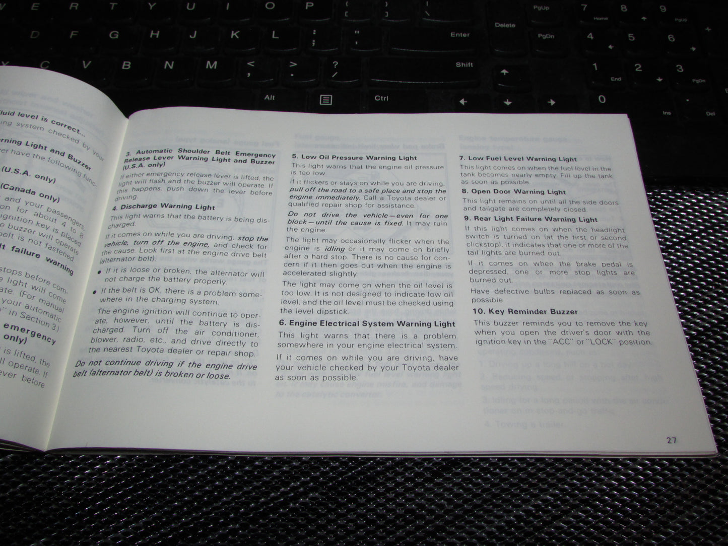 Toyota Camry (1987) Owners Manual