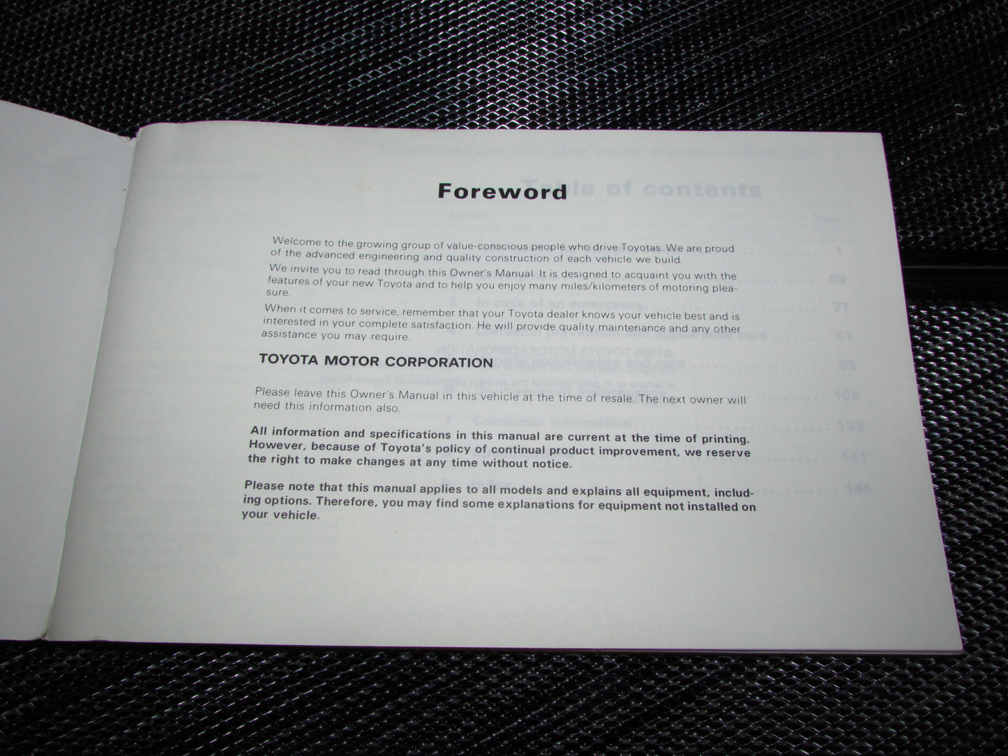 Toyota Camry (1987) Owners Manual