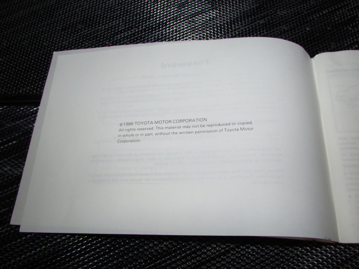 Toyota Camry (1987) Owners Manual