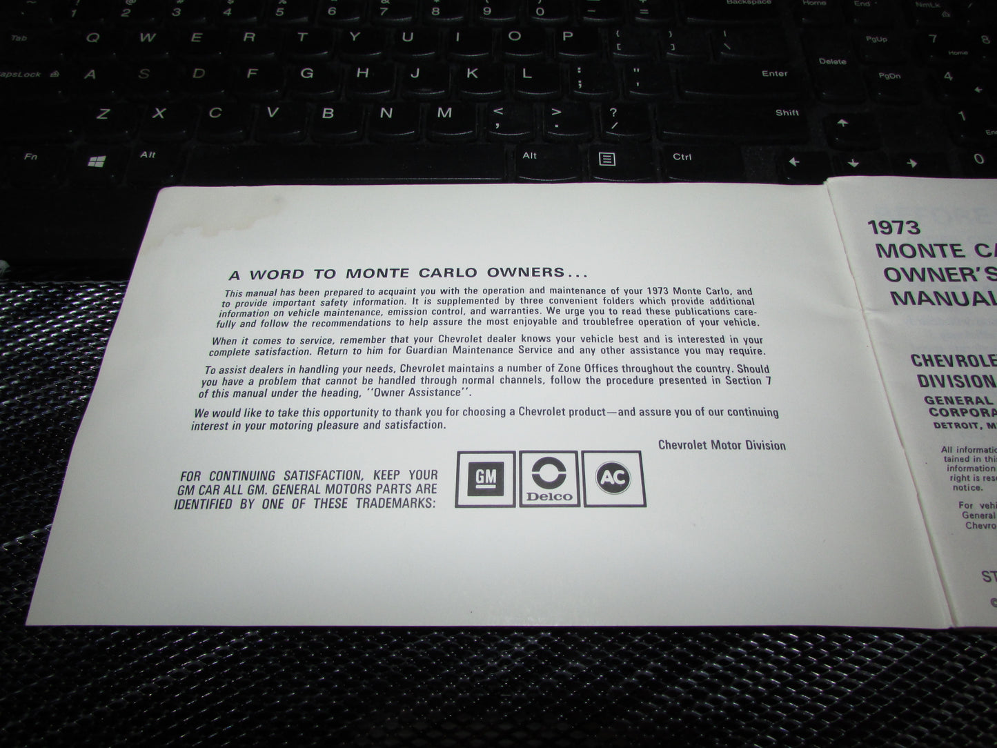 Chevrolet Monte Carlo (1973) Owners Manual