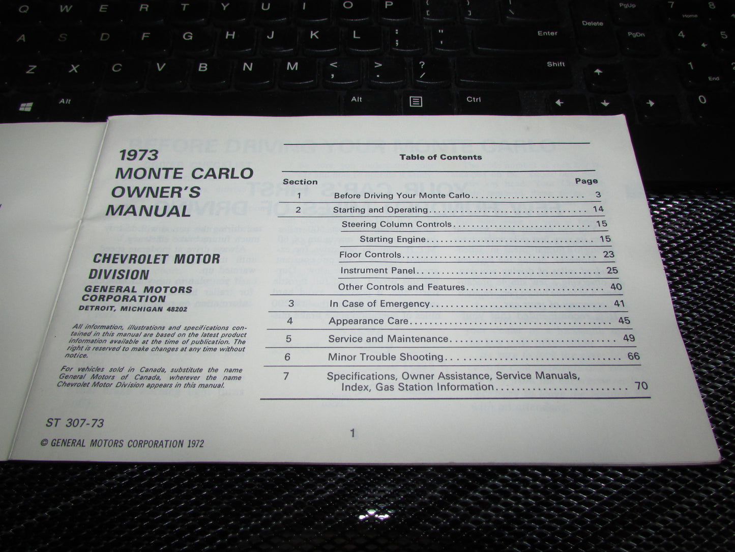 Chevrolet Monte Carlo (1973) Owners Manual