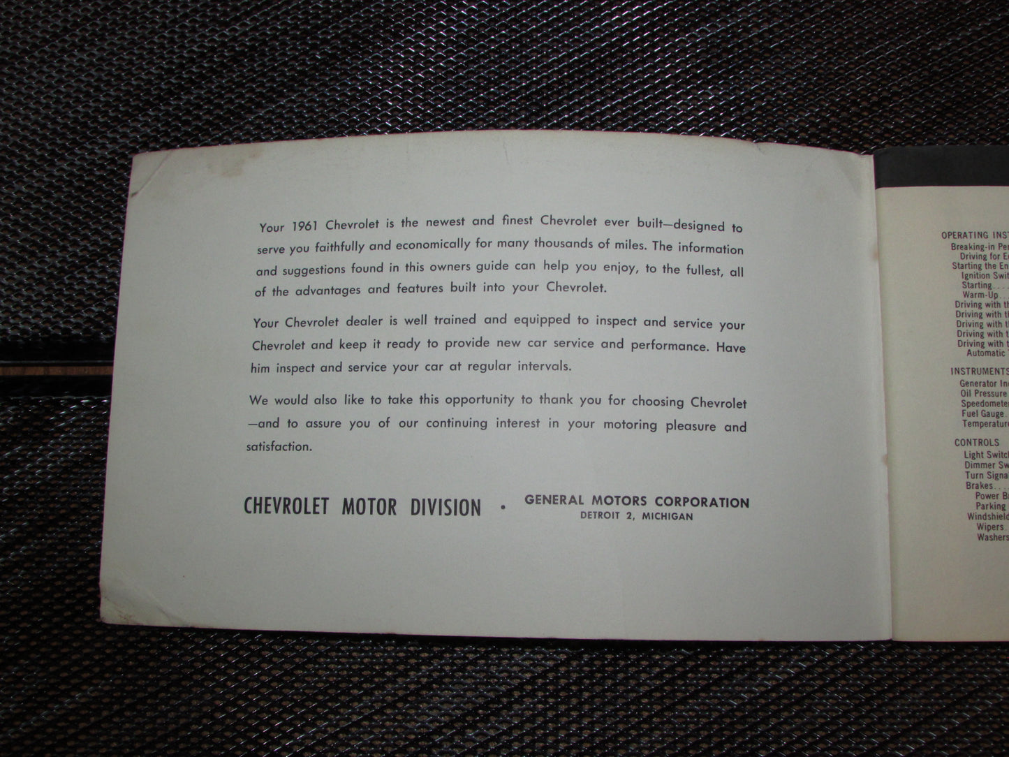 Chevrolet Passenger Car (1961) Owners Manual