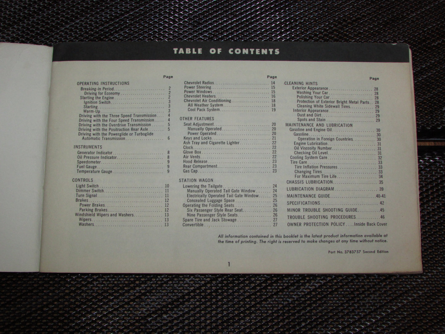 Chevrolet Passenger Car (1961) Owners Manual