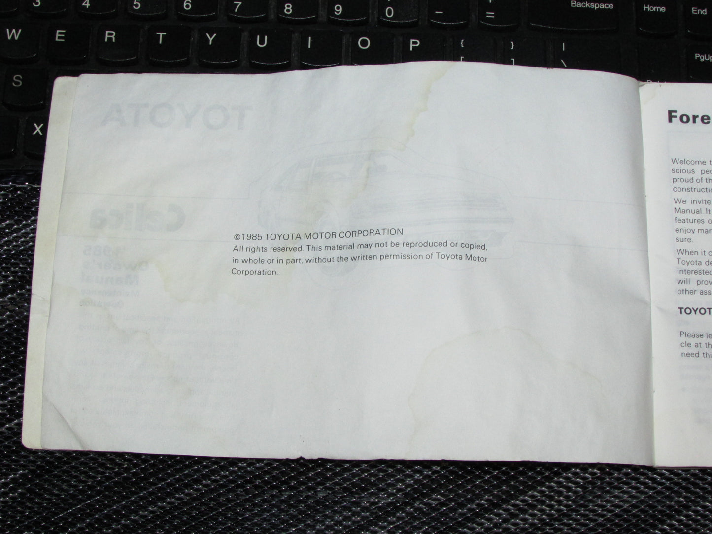 Toyota Celica (1985) Owners Manual