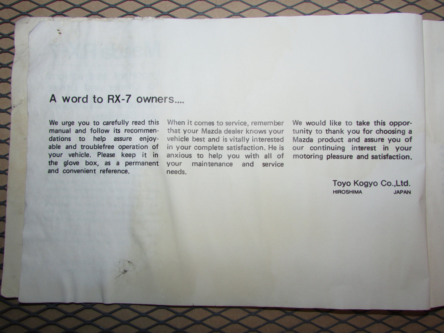 Mazda RX7 (1984) Owners Manual