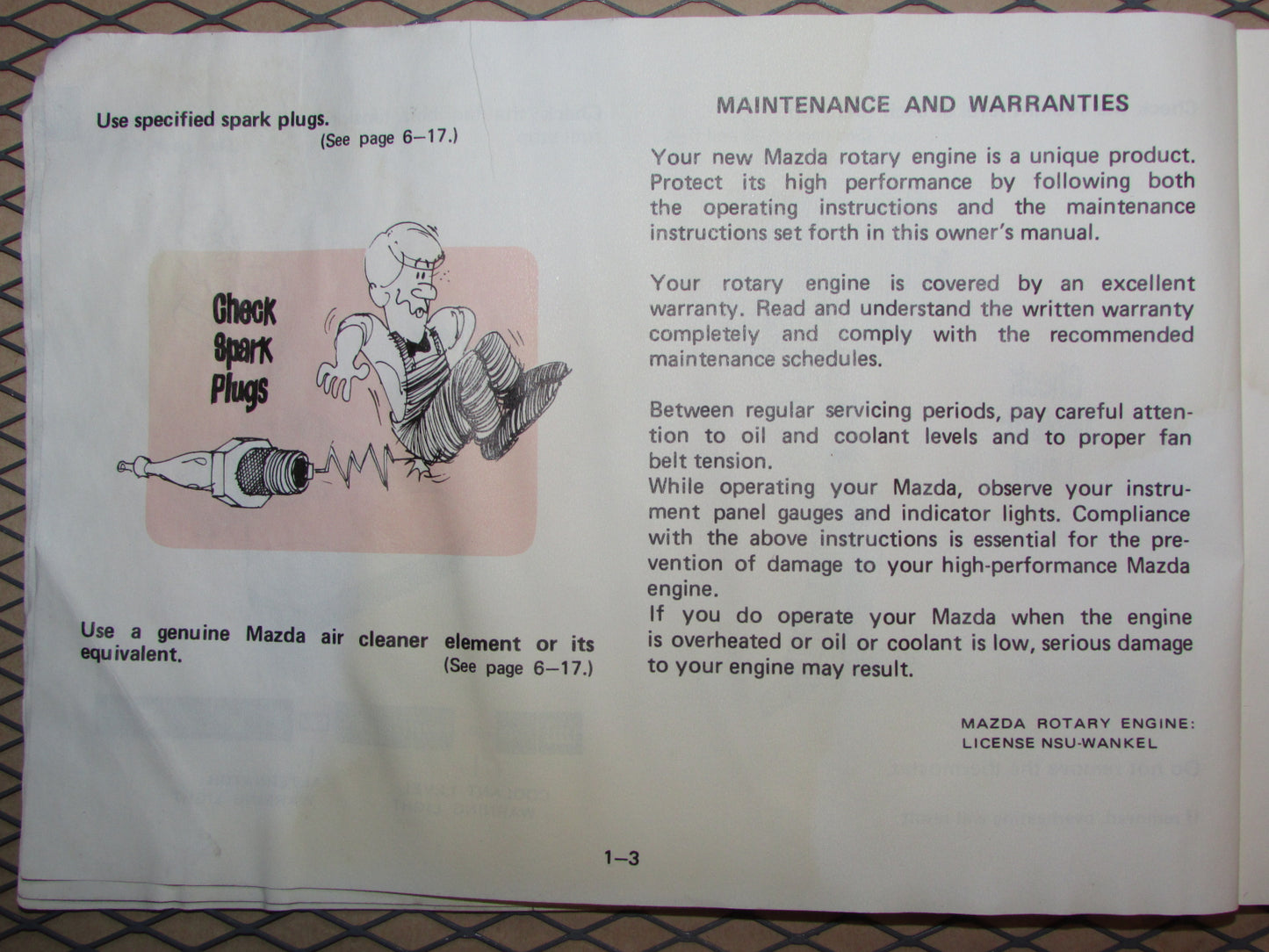Mazda RX7 (1984) Owners Manual