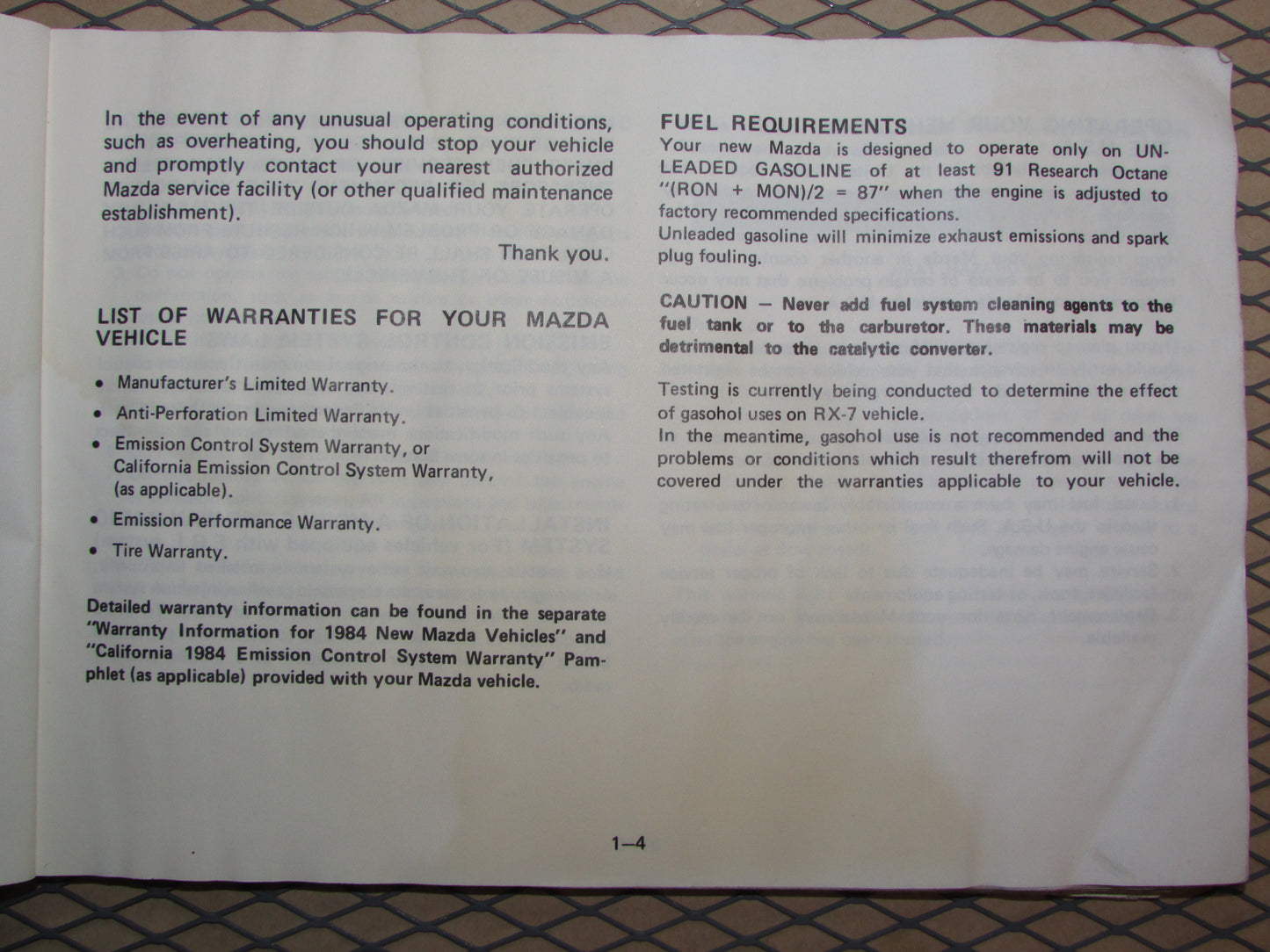 Mazda RX7 (1984) Owners Manual
