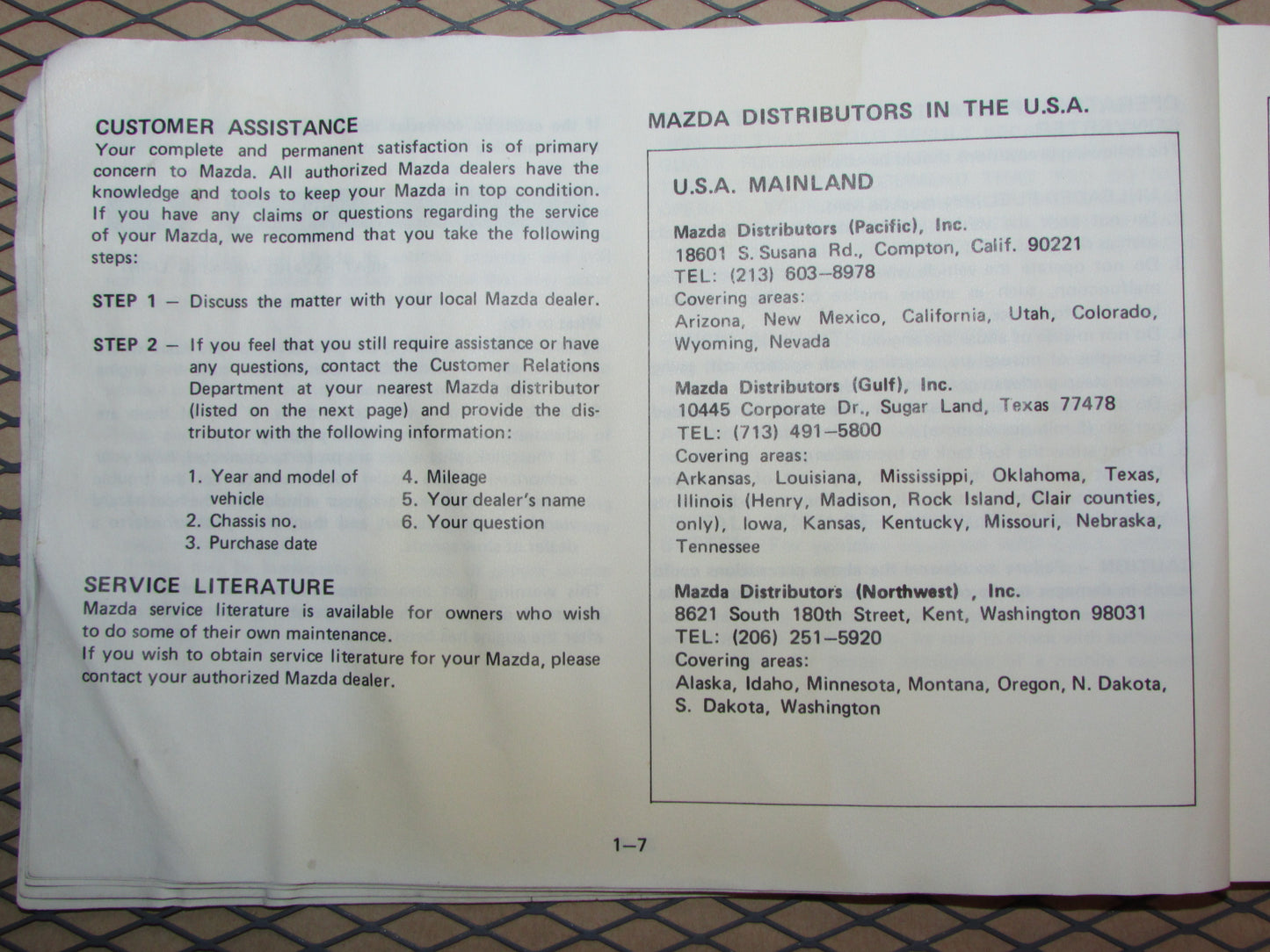 Mazda RX7 (1984) Owners Manual