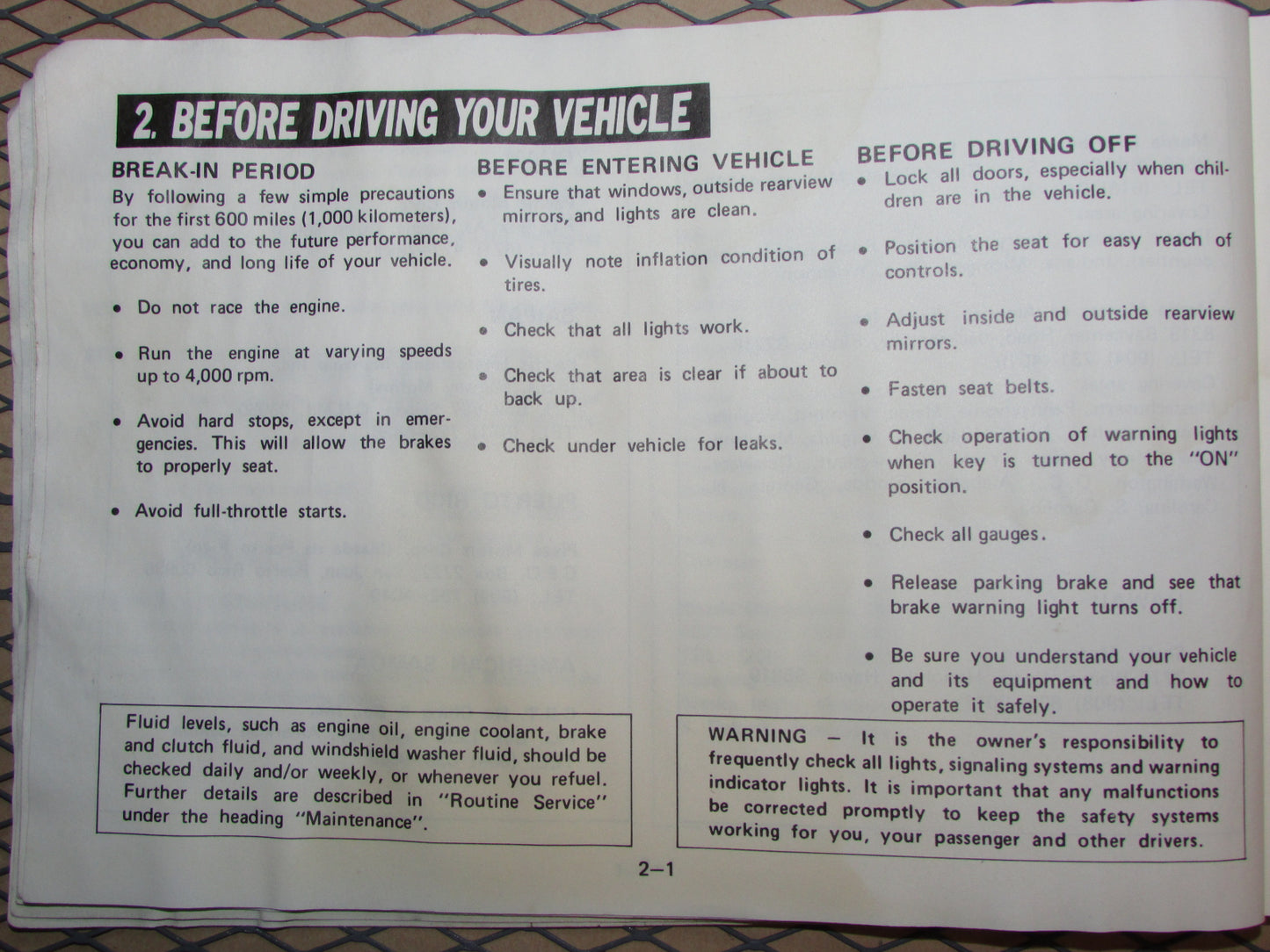 Mazda RX7 (1984) Owners Manual